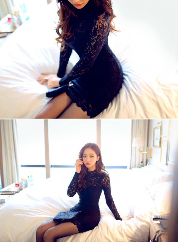 Hot Sale! Newly Listing High Quality Transparent Sexy Long-Sleeved Jumpsuit Miniskirt Lingerie
